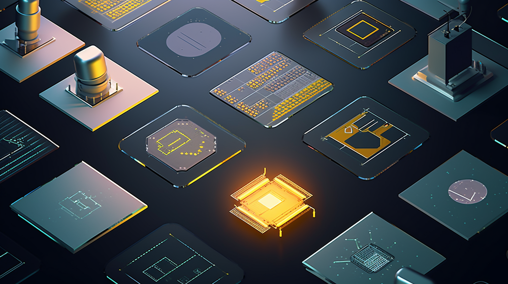 融合科技與藝術(shù) 半導(dǎo)體芯片生產(chǎn)制造工廠的插畫設(shè)計元素與電子元器件批發(fā)